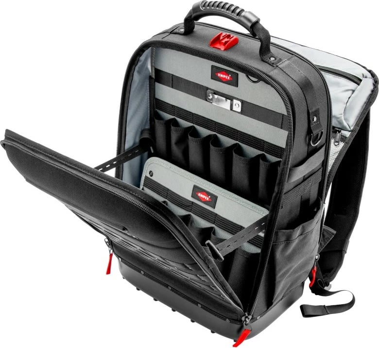 Çantë veglash Knipex X18, 37 xhepa, rezistente ndaj ujit, e zezë/kuqe