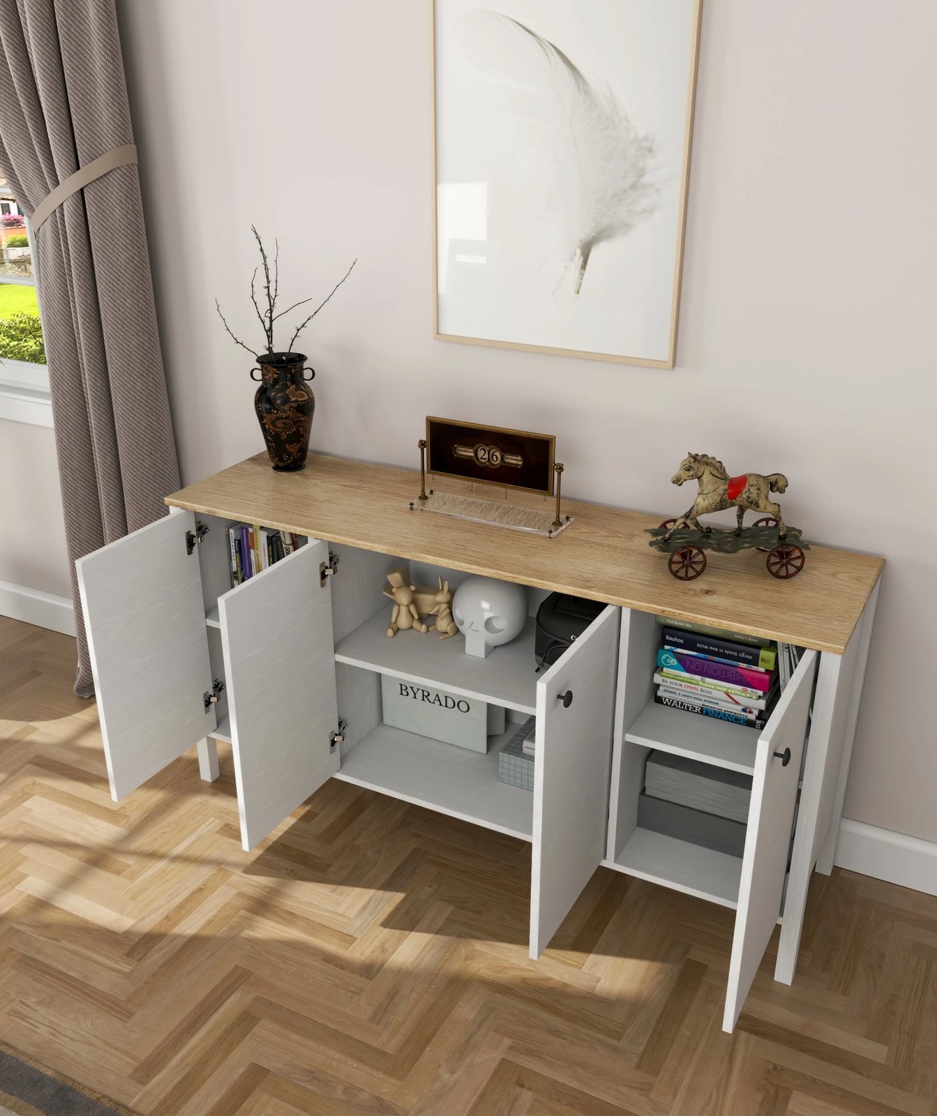 Konsol Hanah Home, FRN-20007, ngjyrë druri dhe e bardhë