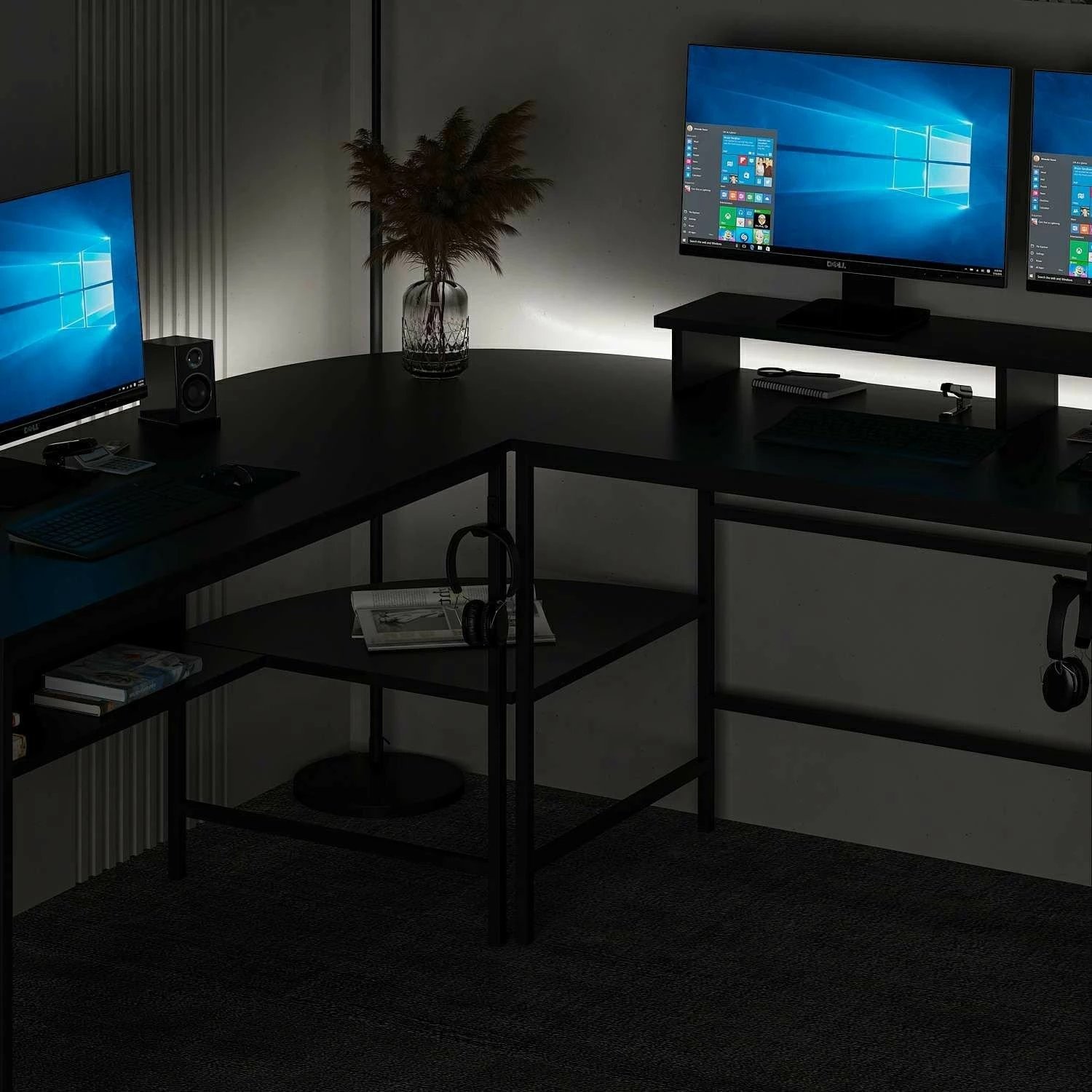 Tavolinë pune për studim, këndore, ngjyrë e zezë, Skye Decor Greta RGB - 8536