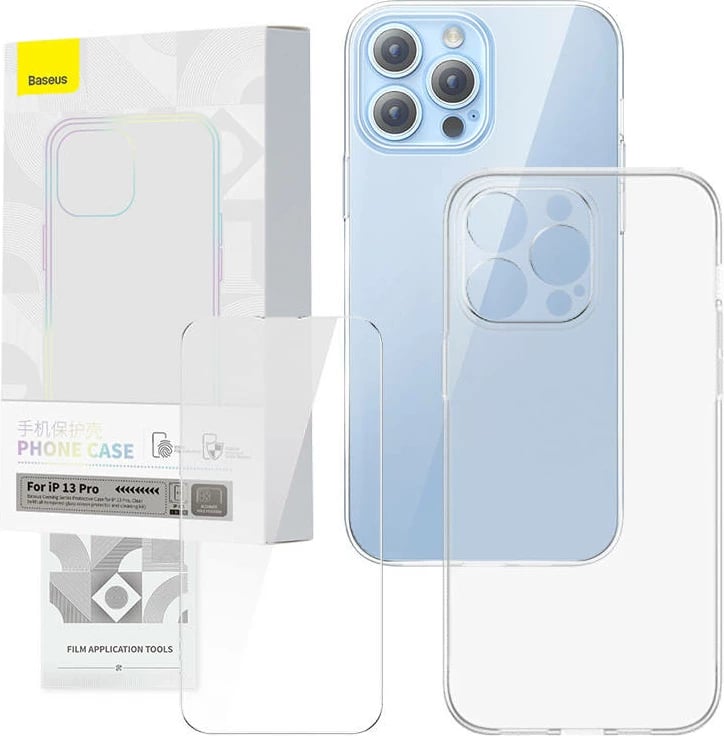 Mbështjellës dhe xham i temperuar Baseus Corning për iPhone 13 Pro, transparent, set