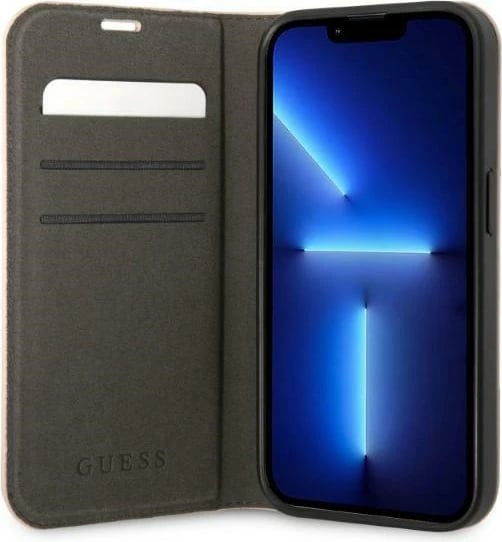 Mbështjellës Guess Bookcase 4G Vintage Gold Logo për iPhone 14 Pro 6.1", Rozë