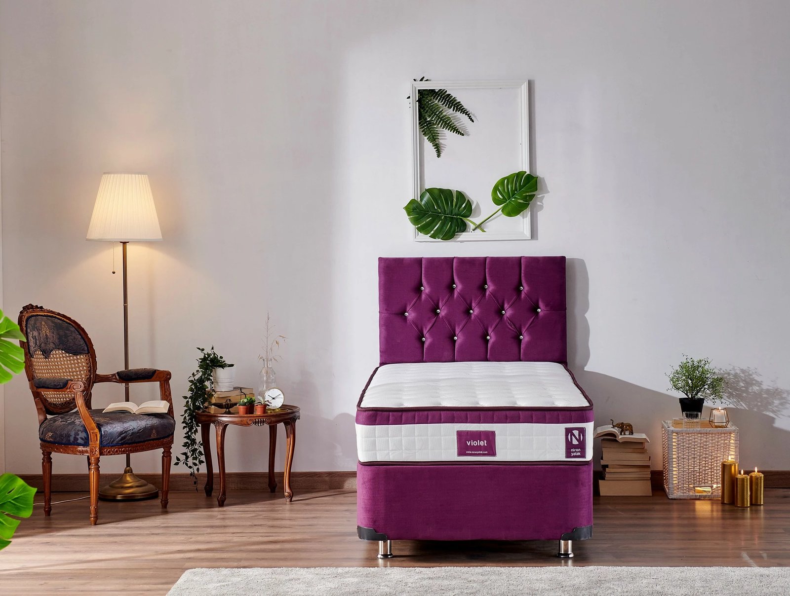 Dyshek Violet, Skye Decor, 120x200 cm, ngjyrë e bardhë dhe vjollcë, fortësi mesatare, një person