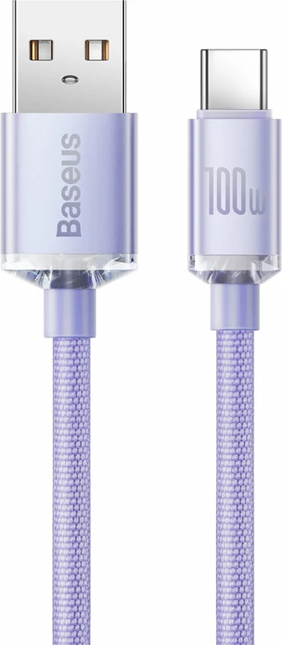 Kabllo për karikim të shpejtë Baseus Crystal Shine Series, USB-A në USB-C, 2m, 100W, vjollcë