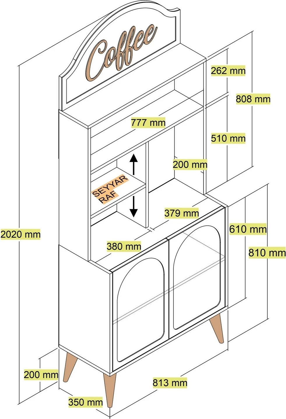 Dollap për kafe, ngjyrë Atlas dhe arre, Skye Decor, 81.3x201x35cm