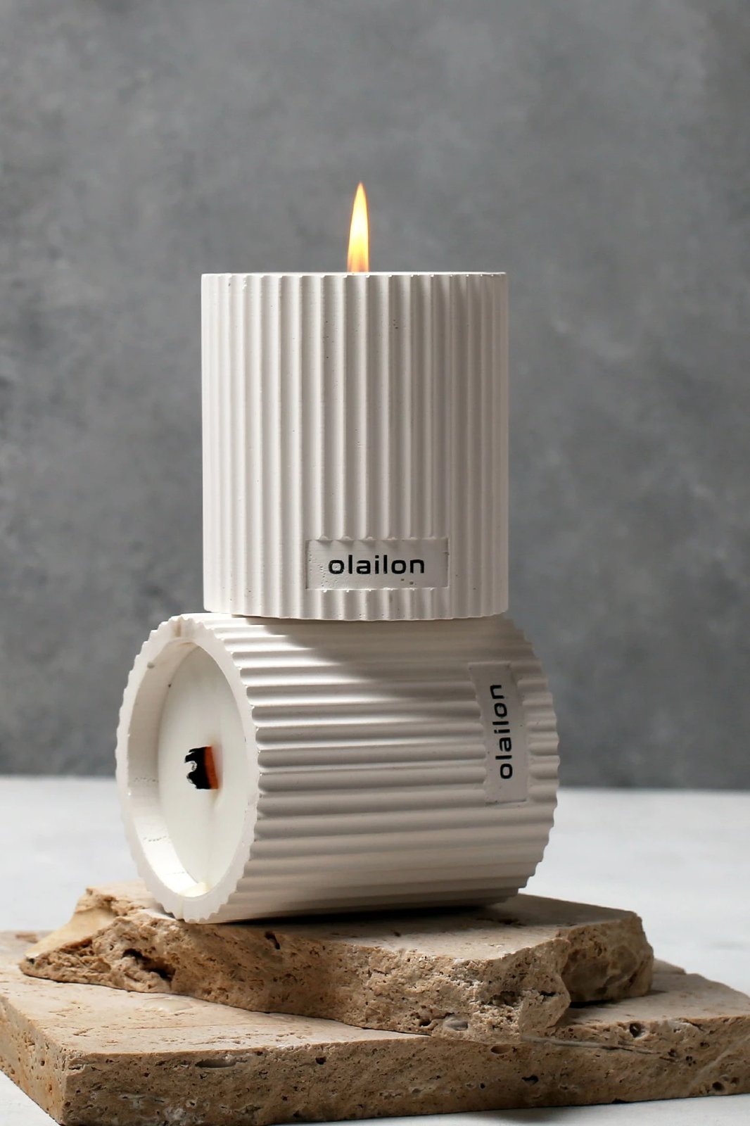 Qiri dekorativ prej betoni, aromë vanilje dhe trëndafili, i bardhë, Damla v2