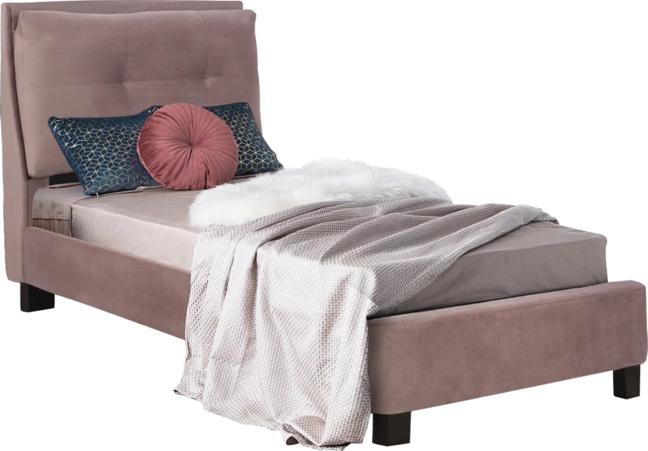 Krevat Riley FH561.02 90x200cm, stof kadife ngjyrë rozë e pluhurosur