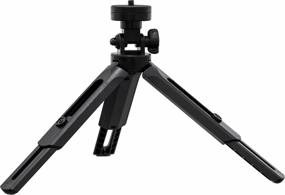 Mini tripod/selfie stick Hurtel 16-21 cm, për celular/GoPro, kllapë 55-90 mm, rrotullim 360°, i zi
