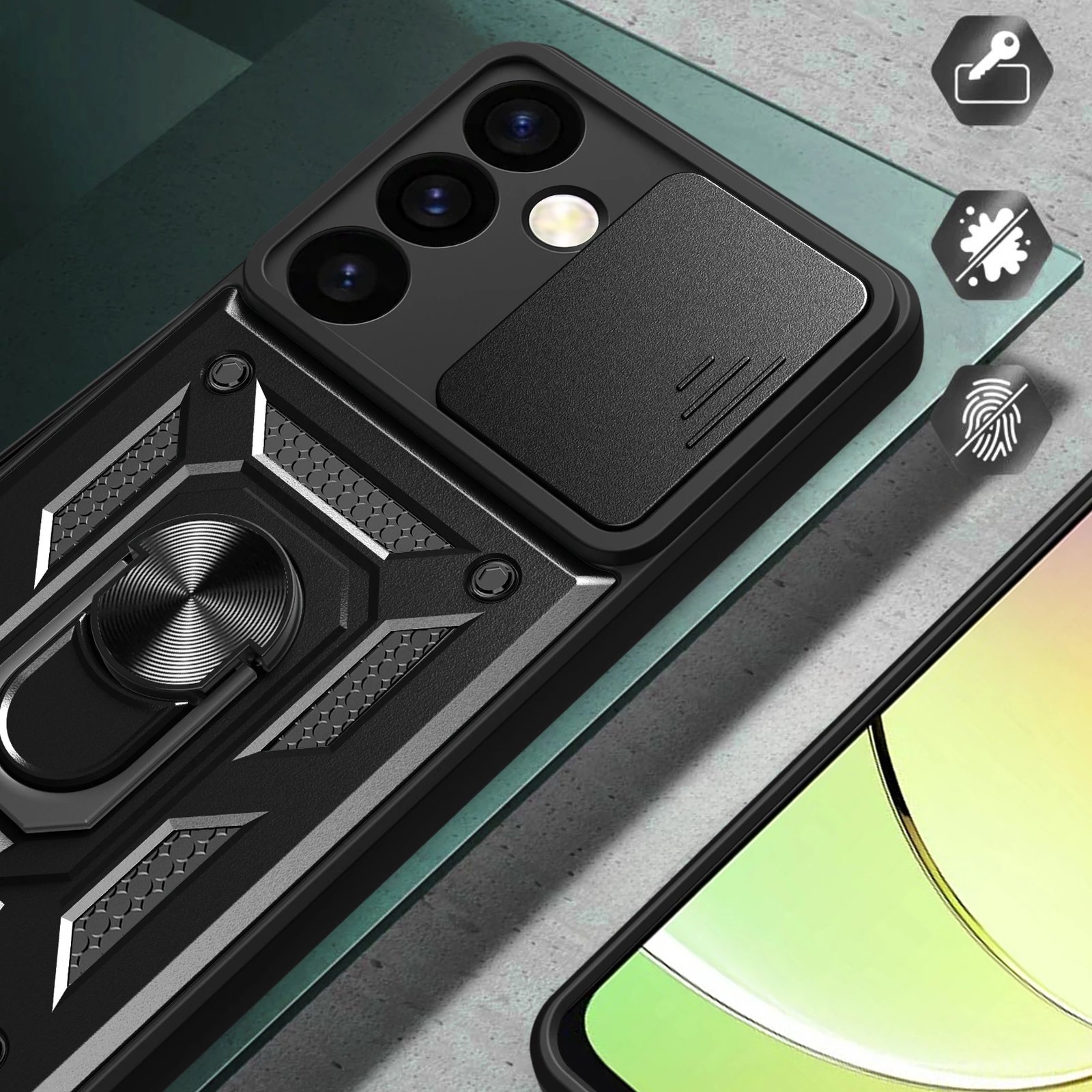 Mbështjellës Hurtel Hybrid Armor Camshield për Samsung Galaxy S24+, i zi