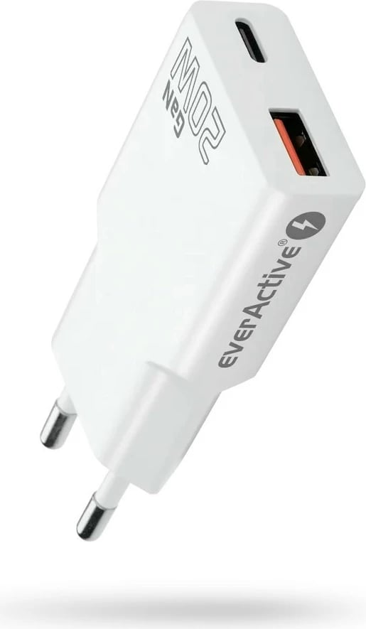Karikues muri, everActive, SC-340Q, GaN super slim, USB QC 3.0 + USB-C PD 20W, 1x USB + 1x USB-C, i bardhë