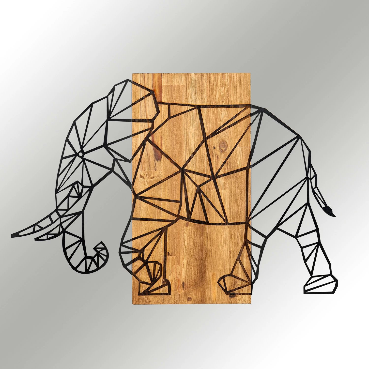 Aksesor dekorativ për mur, dru dhe metal, elefant, Wallity, ngjyrë e zezë dhe arre, 82x58cm