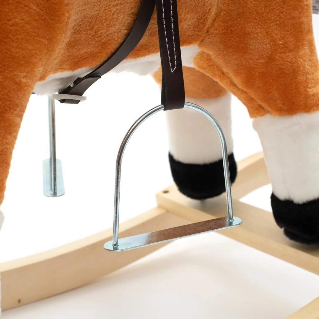 Kalë lëkundës, Baby Mix, Lightning, interaktiv me melodi dhe lëvizje, me shami, shina dhe doreza druri, deri 25 kg, 18m+, kafe