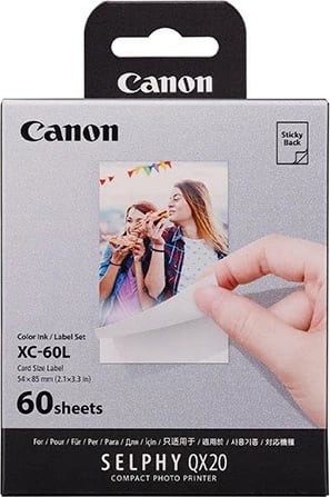 Set bojë dhe letër foto ngjitëse Canon XC-60L 54×85 mm 60 fletë për SELPHY QX20