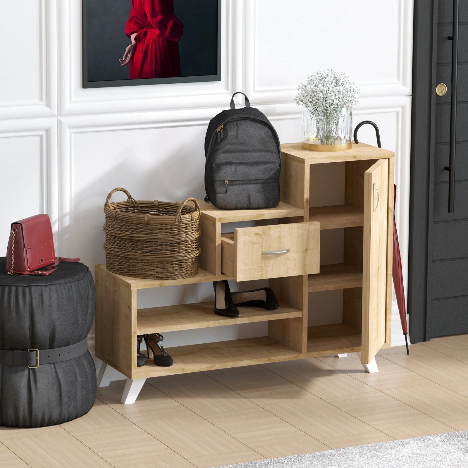 Dollap këpucësh, dizajn retro, ngjyrë lisi safir