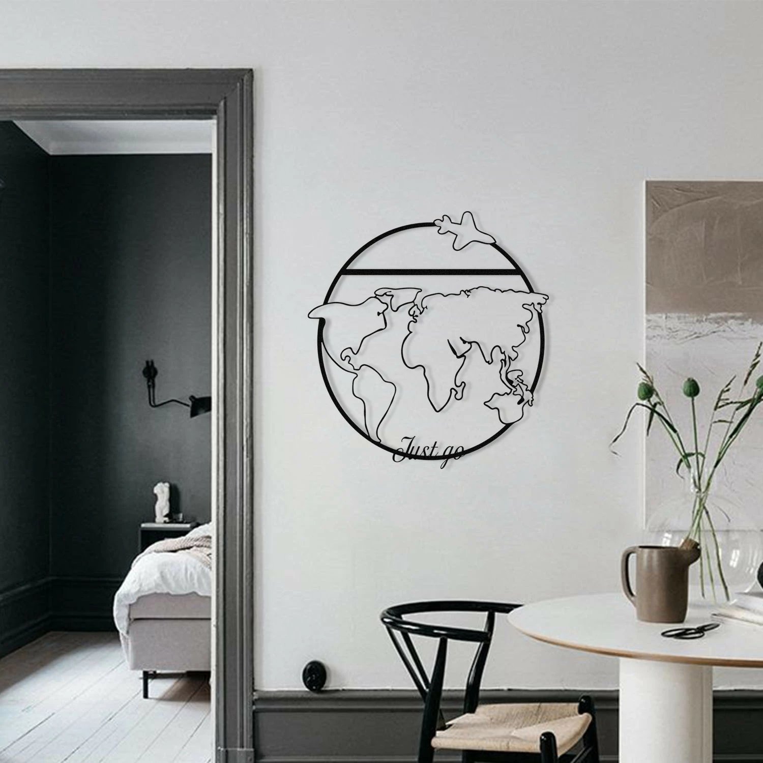 Aksesor dekorativ metalik për mur, Wallity, Just go, ngjyrë e zezë, 49x52cm