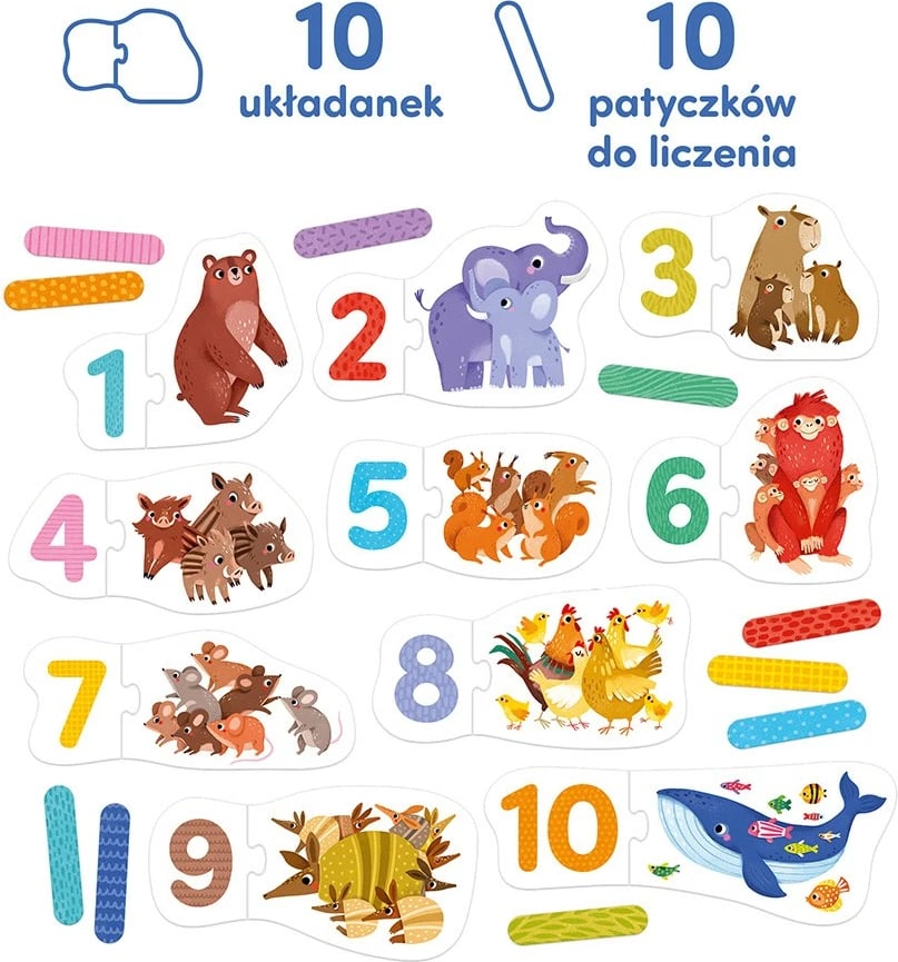 Puzzle për fëmijë CzuCzu Pair Puzzle Numbers, 20 pjesë, karton, shumëngjyrëshe