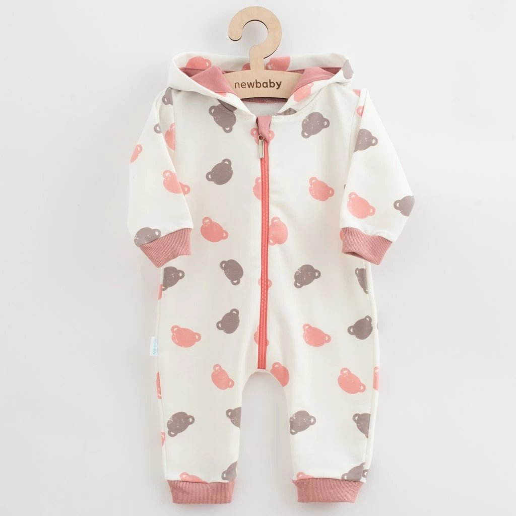kombinezon bebi, New Baby, Little One, termal pambuk 96% + 4% elastan, kapuç me pompon dhe zinxhir i plotë, madhësia 92 (18-24m), rozë