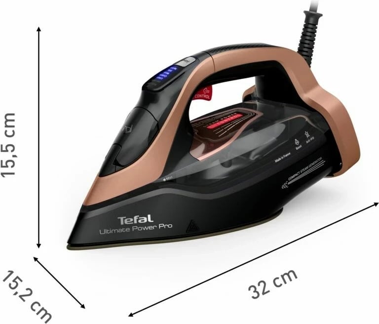 Hekur Tefal Ultimate Power Pro FV9E50, Dry & Steam, 3200 W, Durilium AirGlide Autoclean, Zezë/Bakër