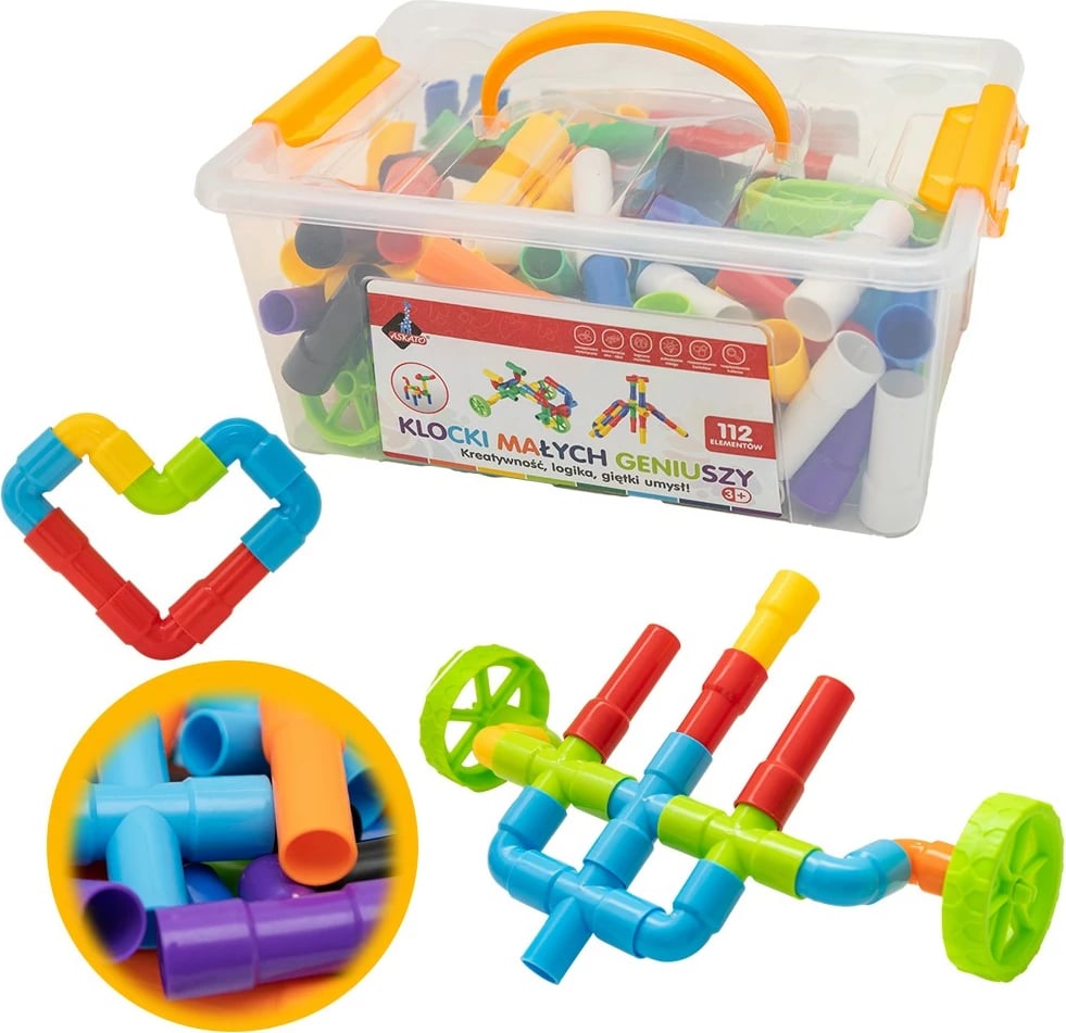 Set blloqe ndërtimi ASKATO Small Geniuses Blocks, 112 pjesë, shumëngjyrëshe