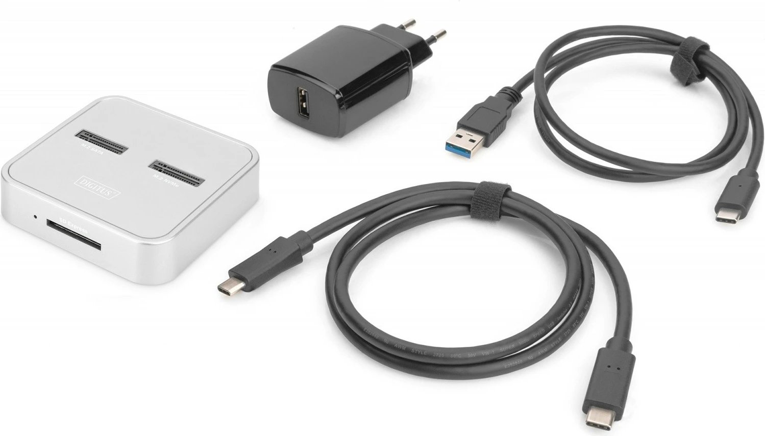 Docking station Digitus DA-71546 për SSD M.2 NVMe/SATA dhe SD-Express, Argjendtë