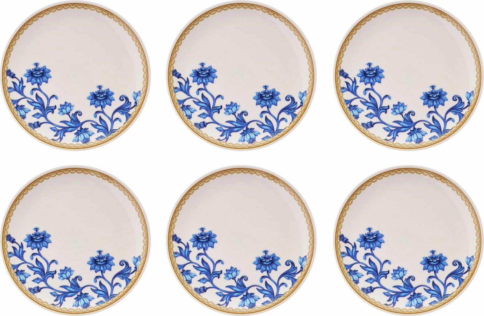 Set pjatash për ëmbëlsira (6 copë), Hermia Concept, Golden Blue Ivy