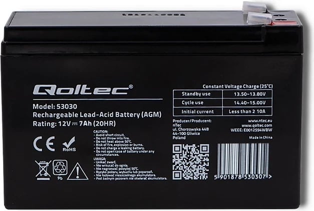 Bateri Qoltec 53031 AGM, 12V,9Ah,e zezë