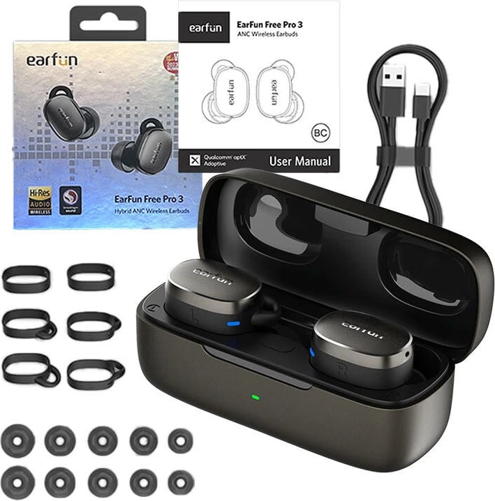 Kufje TWS EarFun Free Pro 3, ANC, pa tela, të zeza