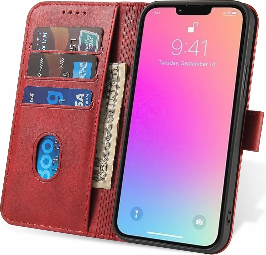 Mbështjellës Hurtel Magnet Case për iPhone 15 Pro Max, me kapak, portofol dhe qëndresë, Kuq Mbështjellës Hurtel Magnet Case për iPhone 15 Pro Max, me kapak, portofol dhe qëndresë, Kuq
