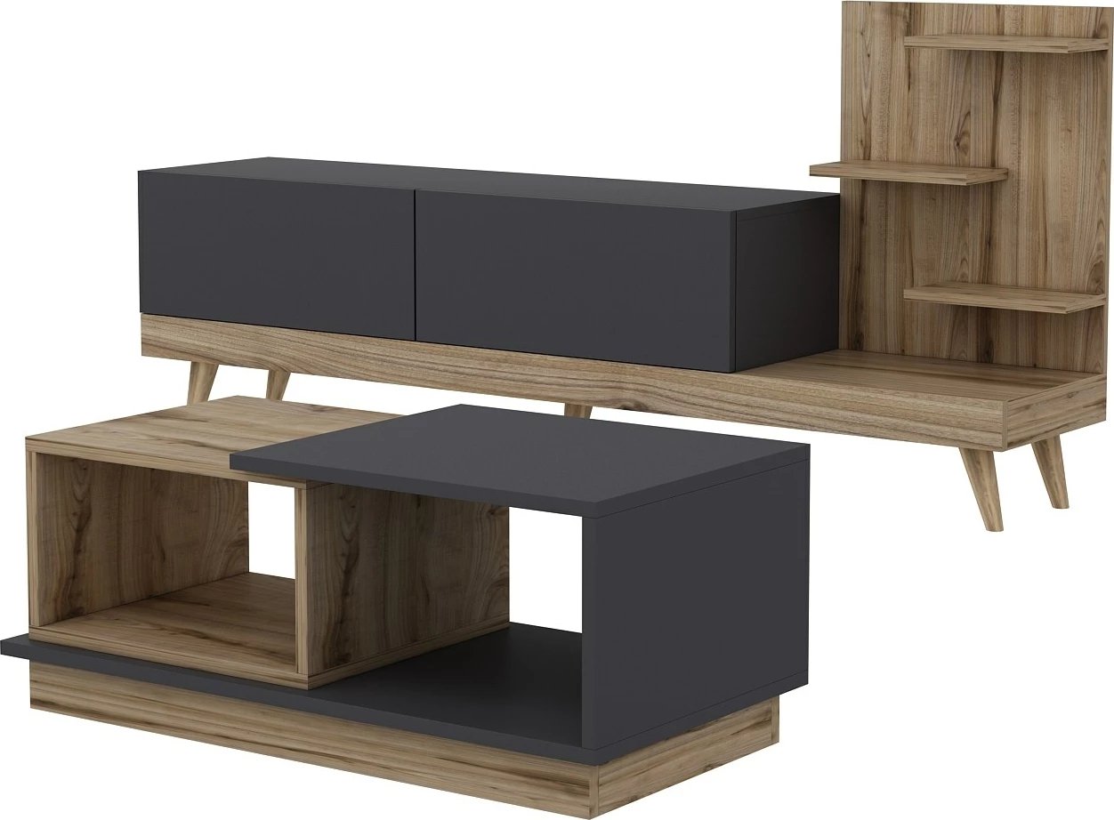 Set mobiljesh për dhomë dite, anthracite dhe arrë, Skye Decor, Dizayn - Ciragan