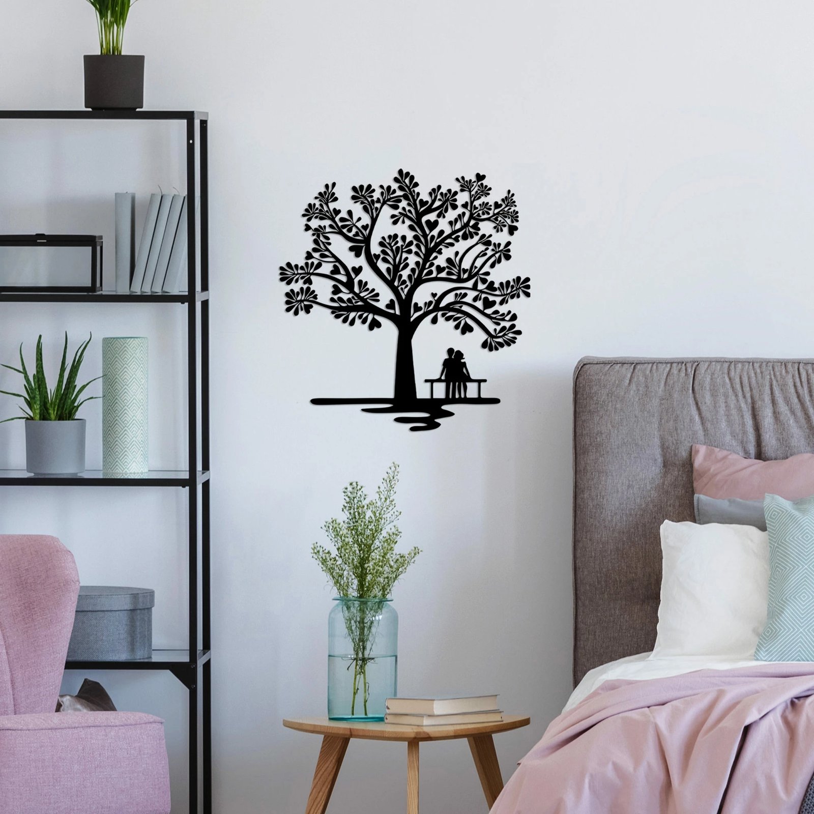 Aksesor dekorativ metalik për mur, Romance nën pemë, 66x69cm