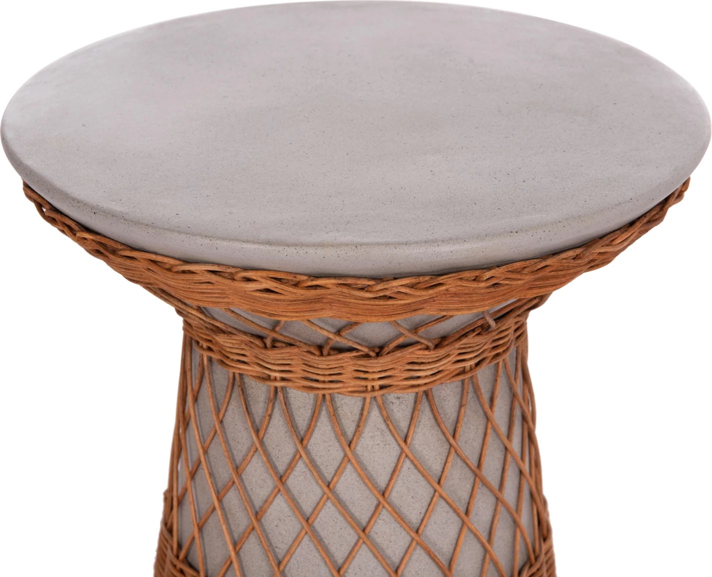 Tavolinë anësore e rrumbullakët, fibër çimento, ratan natyral, gri, FH18167.03, 40x45cm