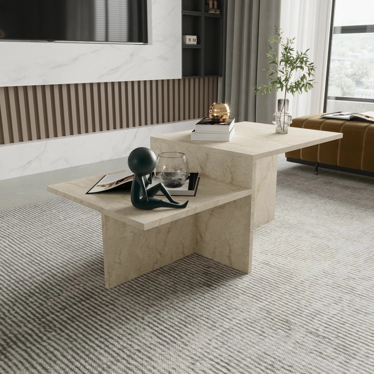 Tavolinë kafeje Skye Decor, Diana, ngjyrë travertine