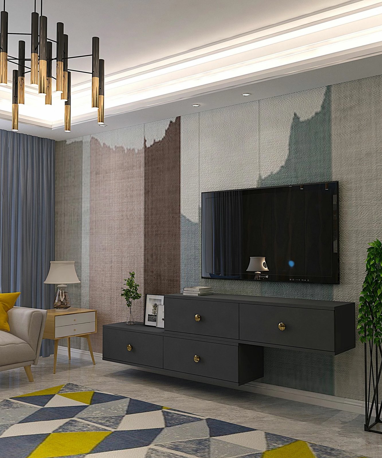 Komodë TV Zuzu Double, ngjyrë antracit, Skye Decor