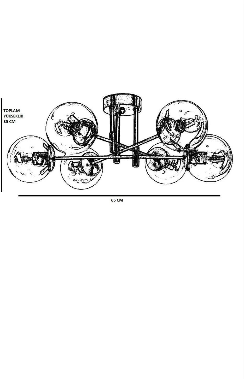 Llambë tavani Opviq Dolunay, 6 drita, metal i zi, xham fume