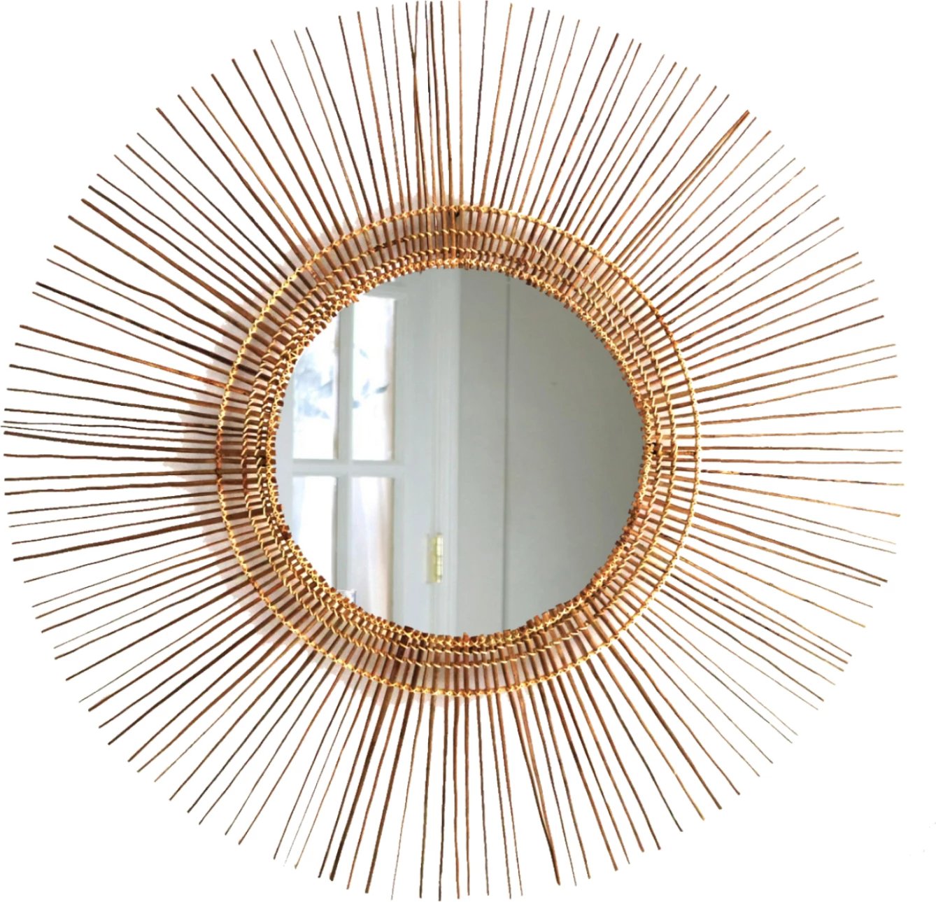 Pasqyrë rrethore me kornizë prej shkopinjsh kokosi, ngjyrë natyrale, Φ85cm, FH7733