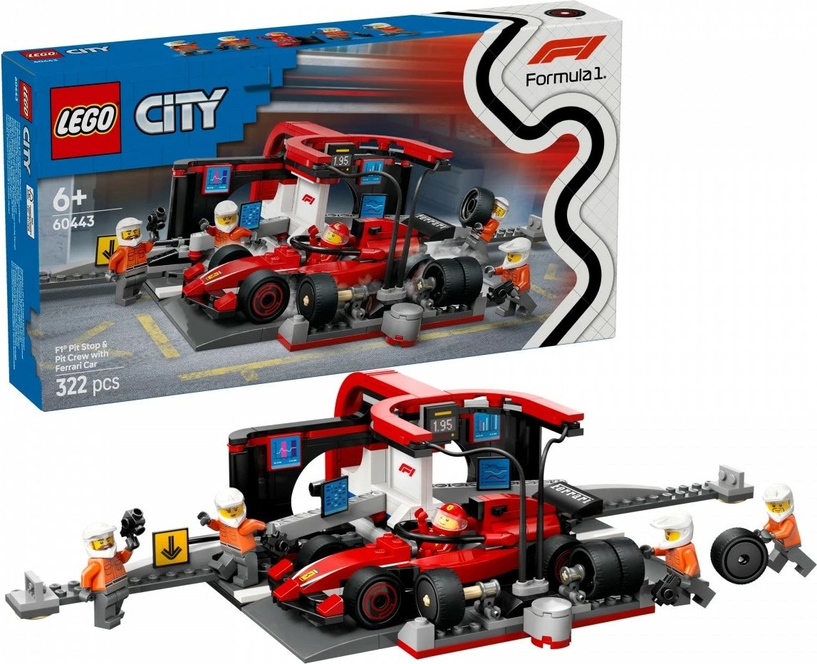 Set LEGO City F1 Pit Stop & Ferrari Race Team 60443, 322 pjesë