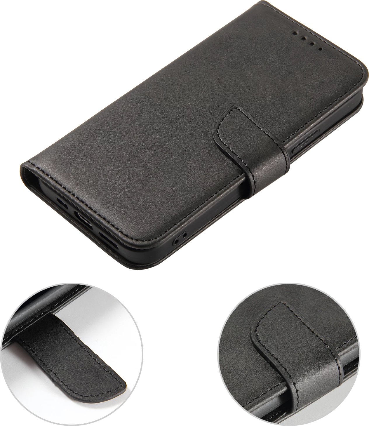 Mbështjellës Hurtel Magnet Case bookcase për iPhone 13 Pro Max, i zi
