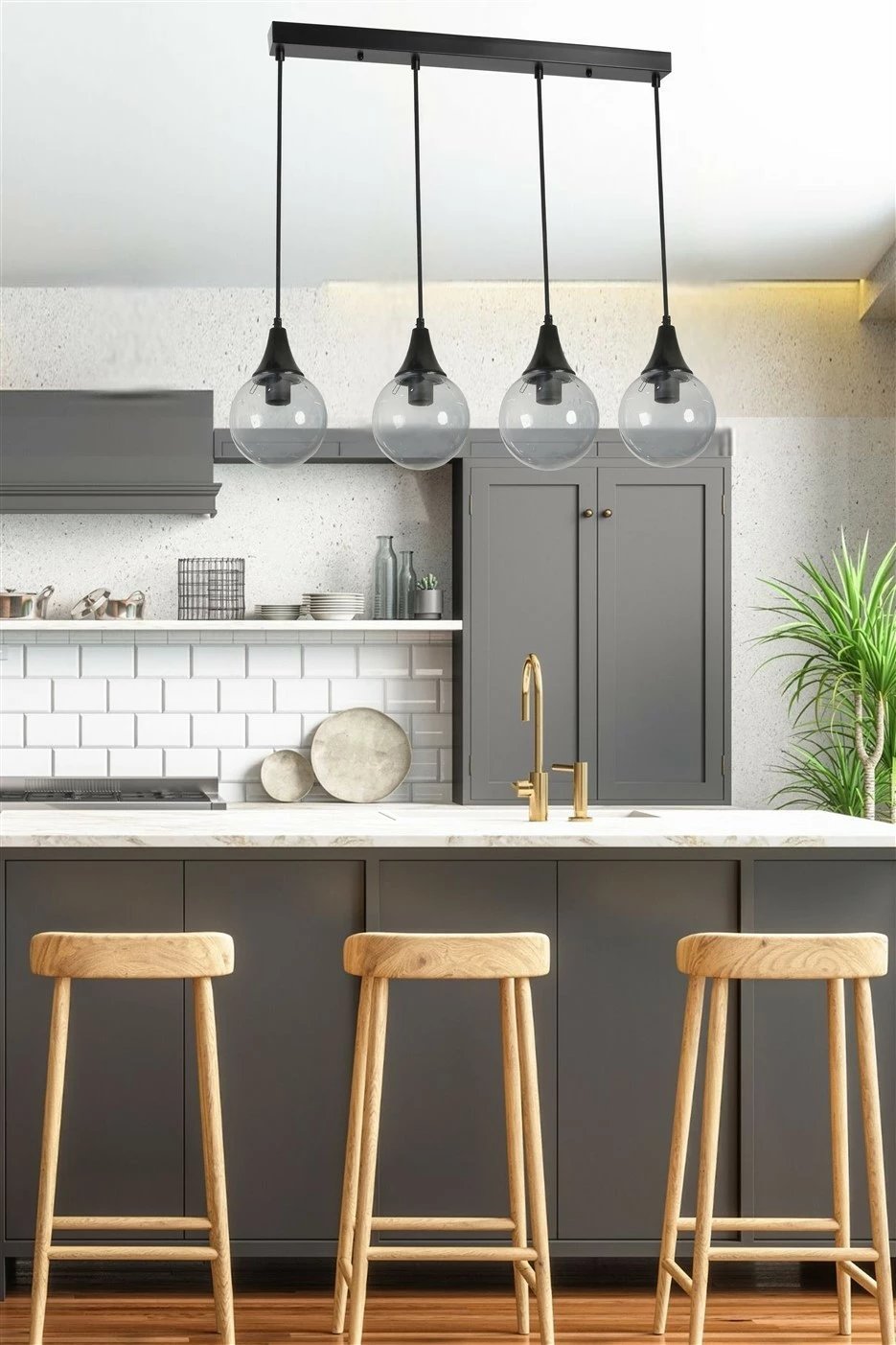 Llambë tavani Opviq Afra, 4 vendesh, metal i zi, xham fume