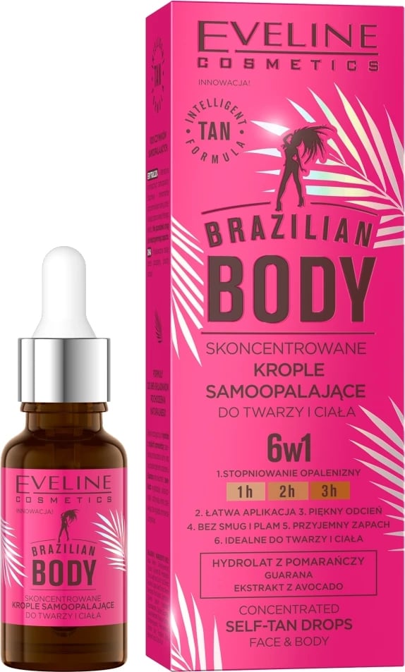 Pikë autobronzuese për fytyrë dhe trup Eveline Cosmetics Brazilian Body për femra, 18ml
