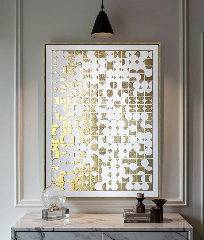 Pikturë dekorative GOLD HEAVEN, vaj dhe akrilik, kanavacë, 90x120x4cm, ngjyrë ari dhe e bardhë