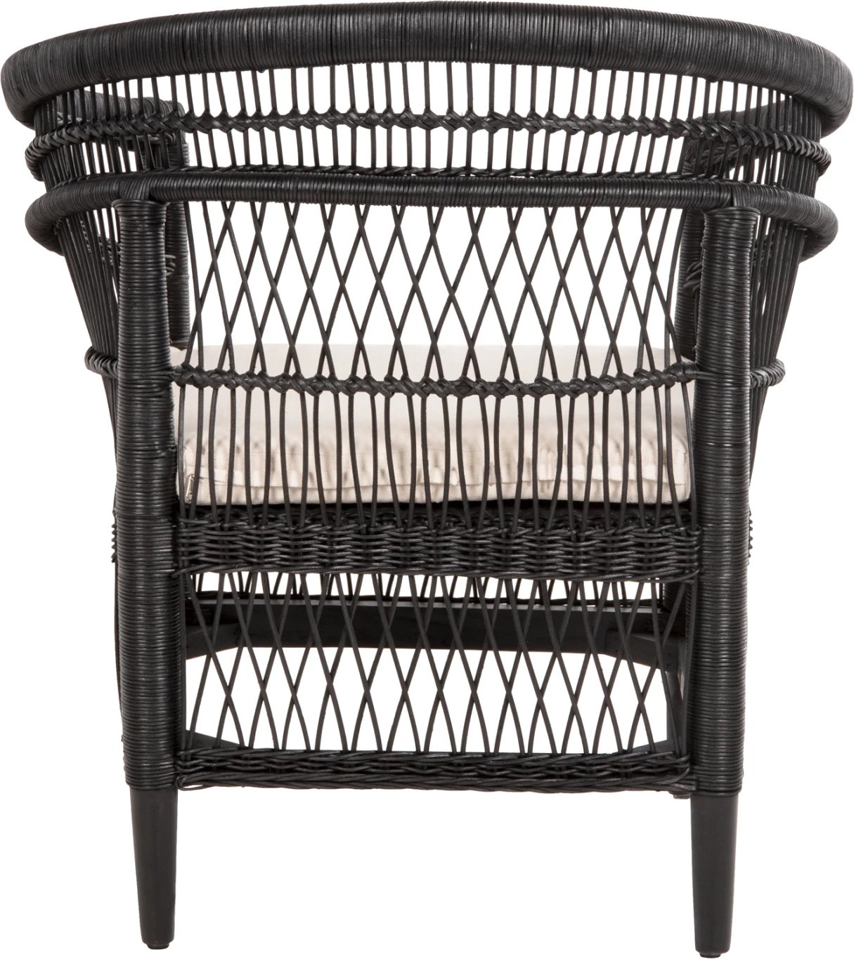 Karrige Malawi FH9635.03 dru mahogany me rattan, jastëk bardhë e zi, 80x70x86H cm