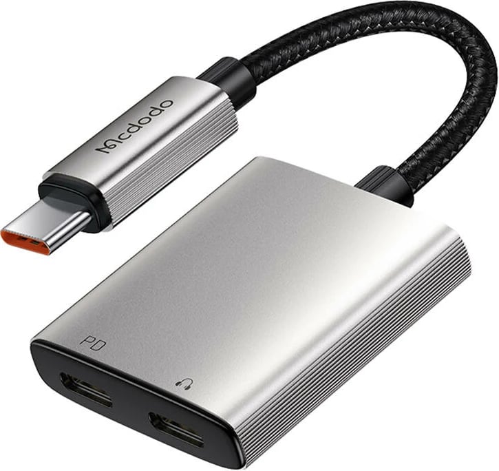 Adapter audio 2-në-1 Mcdodo CA-5570, USB-C në 2x USB-C, argjend