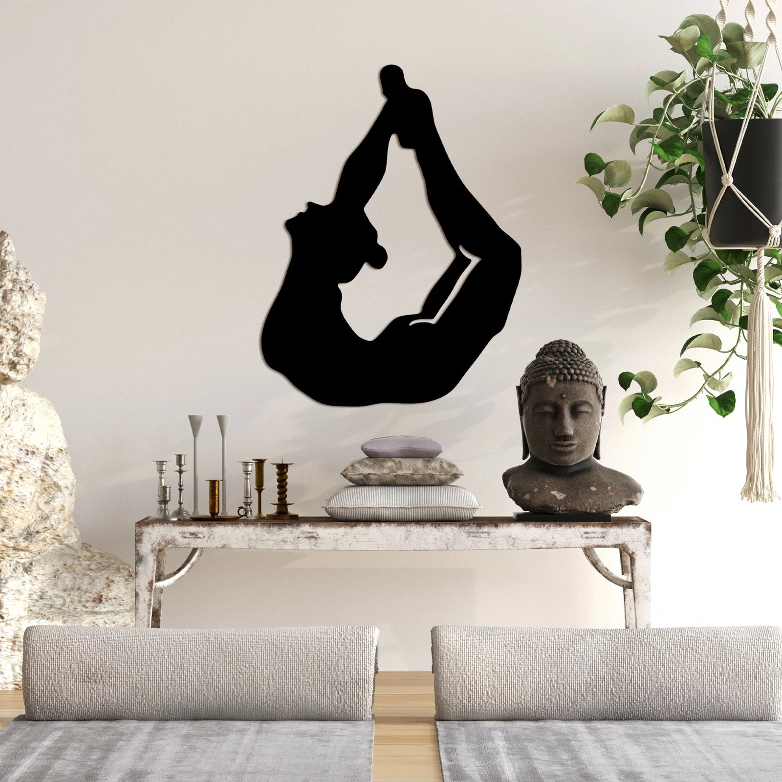 Aksesor dekorativ metalik për mur, Wallity Yoga 3, ngjyrë e zezë, 38x50cm