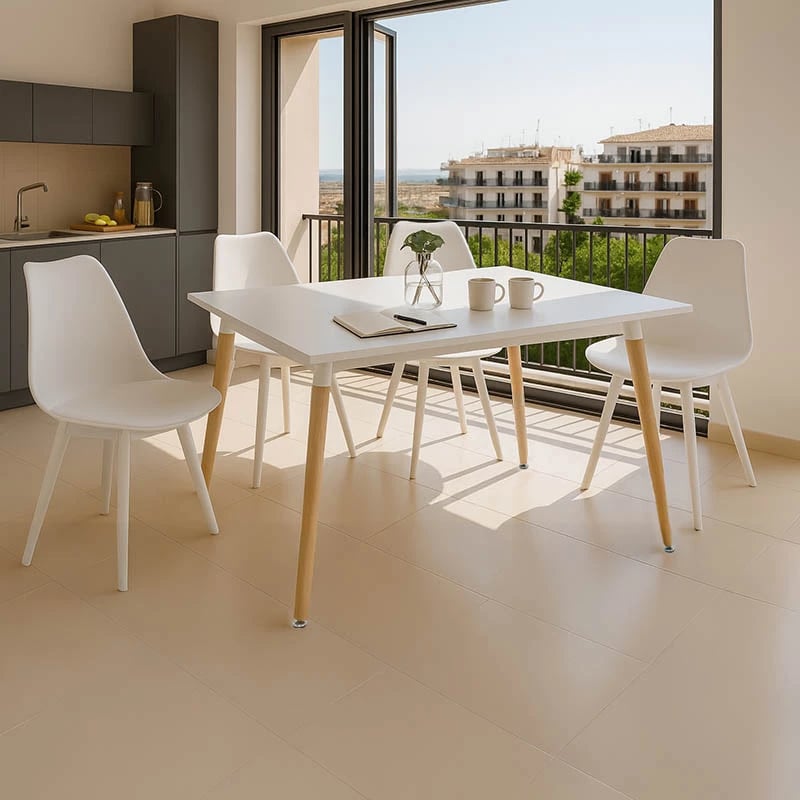 Set tavolinë me karrige Gaston, e bardhë, tavolinë Natali, e bardhë, 120x80x76cm, 5 copë