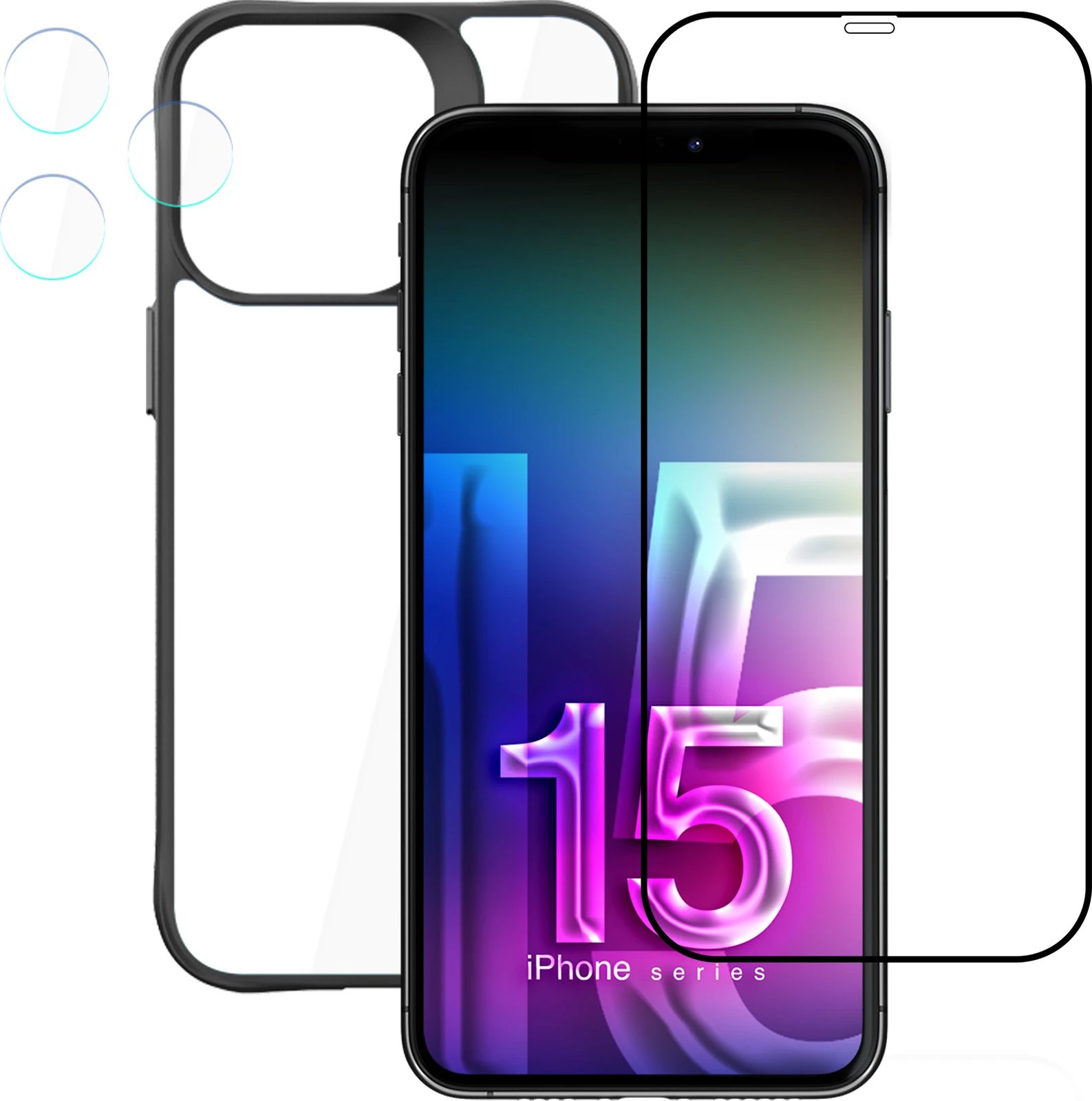 Mbështjellës 3mk Protection Comfort Set 4in1 për iPhone 15 Pro Max, Set me xham mbrojtës dhe mbrojtje lente