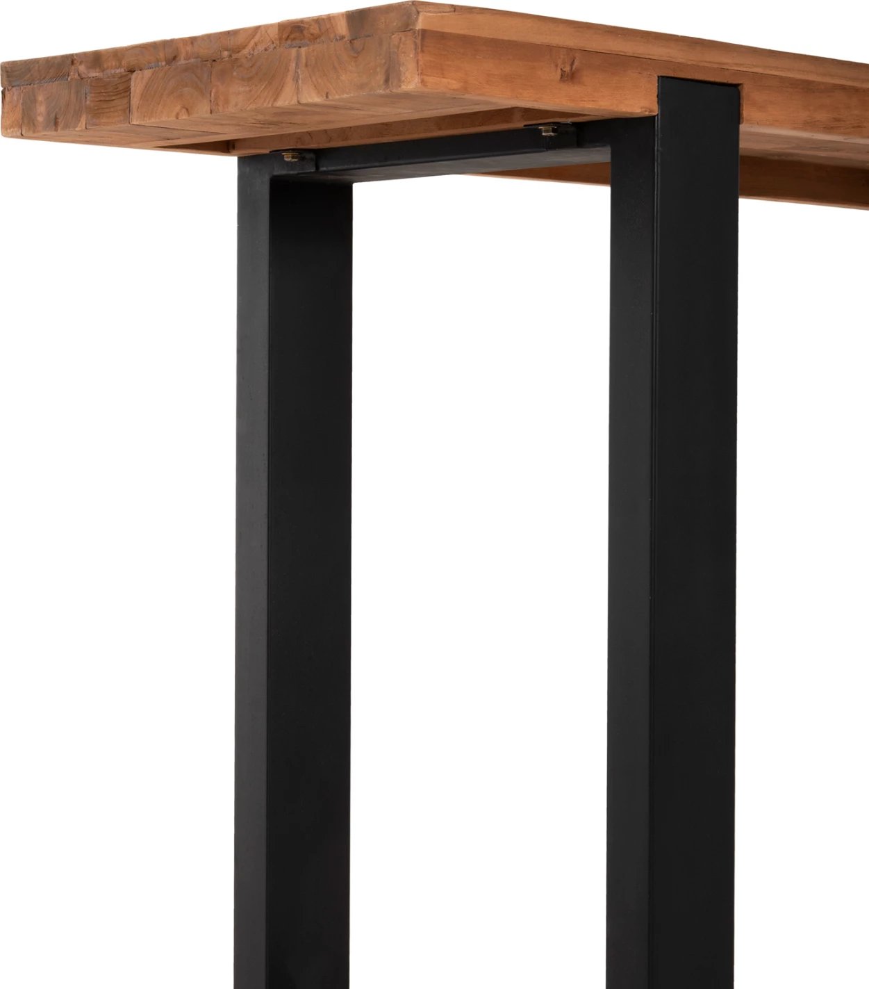 Konsolë SHIRE, dru TEAK i ricikluar, këmbë metalike të zeza, 240x50x90H cm