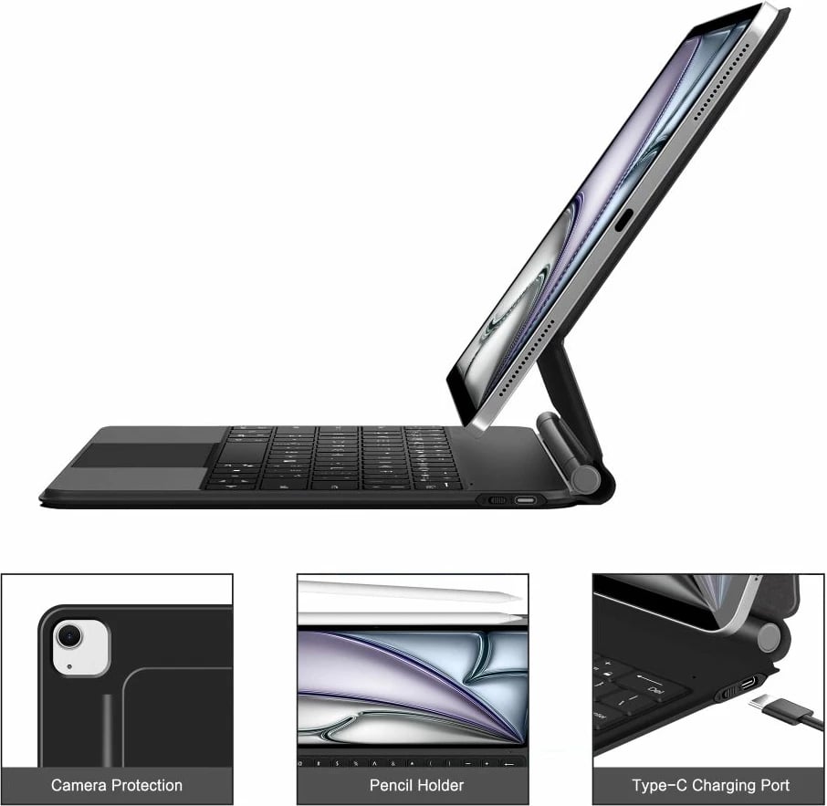 Mbështjellës me tastierë Tech-Protect Smartcase Magnetic për iPad Pro 12.9" 2020/2021/2022, iPad Air 13" 2024/2025, E zezë