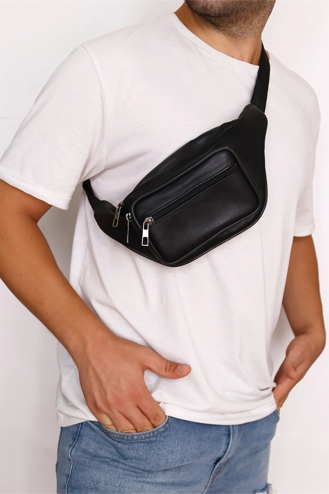 Çantë beli prej lëkure, e zezë, Zoozie Bags, 30x11.5cm