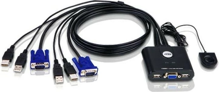 Switch KVM ATEN CS22U, 2 porta USB, me buton ndërrimi, i zi