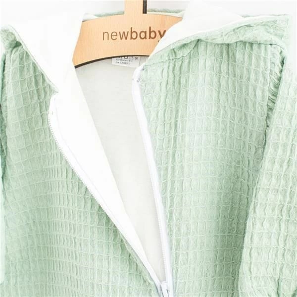 Kombinezon bebesh muslin me kapuç, New Baby, Comfort Clothes, 100% pambuk, madhësia 80 (9-12m), jeshile salvie