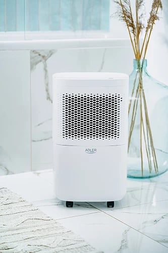 Largues lagështie me kompresor, Adler AD 7917, 10L/24h, për dhoma deri 60m3, depozitë 2.2L, filtër PP + karbon aktiv, 45 dB, 200W, i bardhë